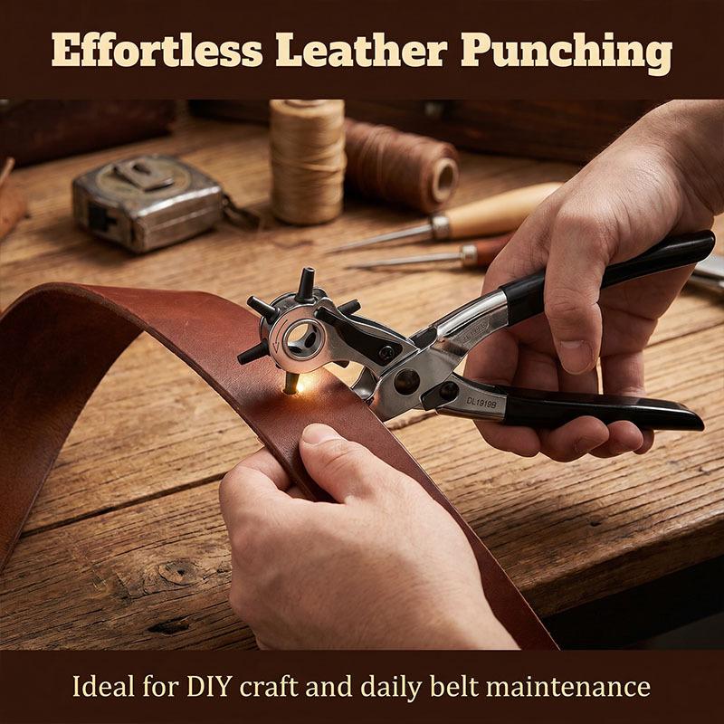 Professional Leather Hole Punching Tool with 6 Dies for Belt Hole Puncher Crafts Tool Belt Hole Leather Punch PGDKQ03