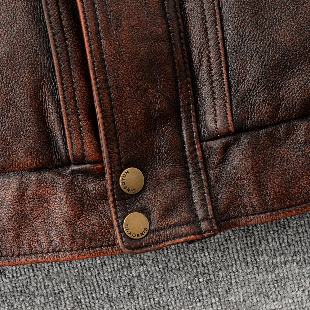 Men's Genuine Cowhide Leather Jacket Real Cow Loose Oversized Style Coat Man Clothes Spring Autumn