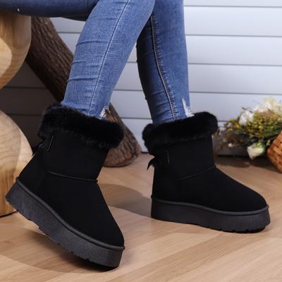 Stivaletti alla Caviglia Caldi in Pelliccia da Donna Suede Fiocco Scarpe con Plateau 2024 Inverno Nuovi Designer Ballerine Peluche Corto Chelsea Stivali da Neve Femme Botas