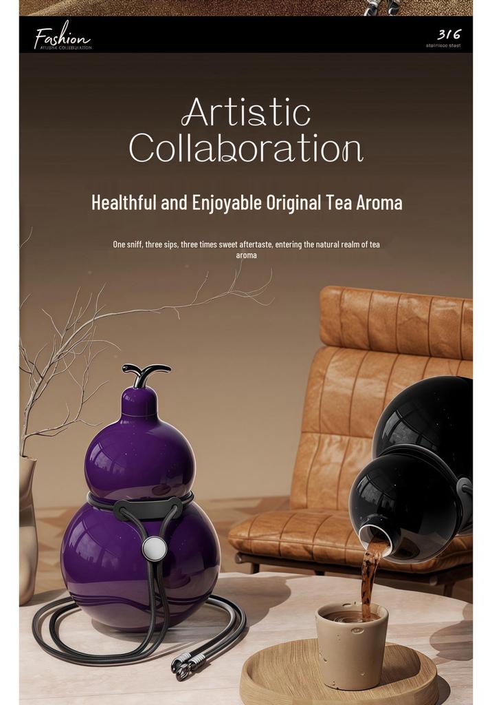 High-End Gourd Thermos: 316 Stainless Steel, Portable, Large Capacity, Unisex, Luxurious Design