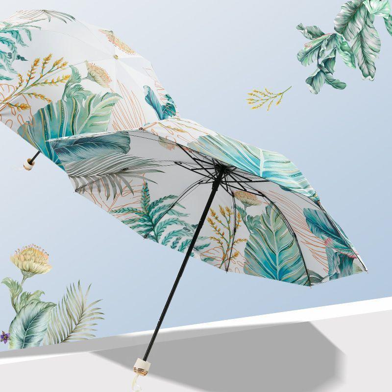 Double layered sun umbrella with female illustration hand drawn, compact and convenient folding, sun shading and UV protection, five fold umbrella