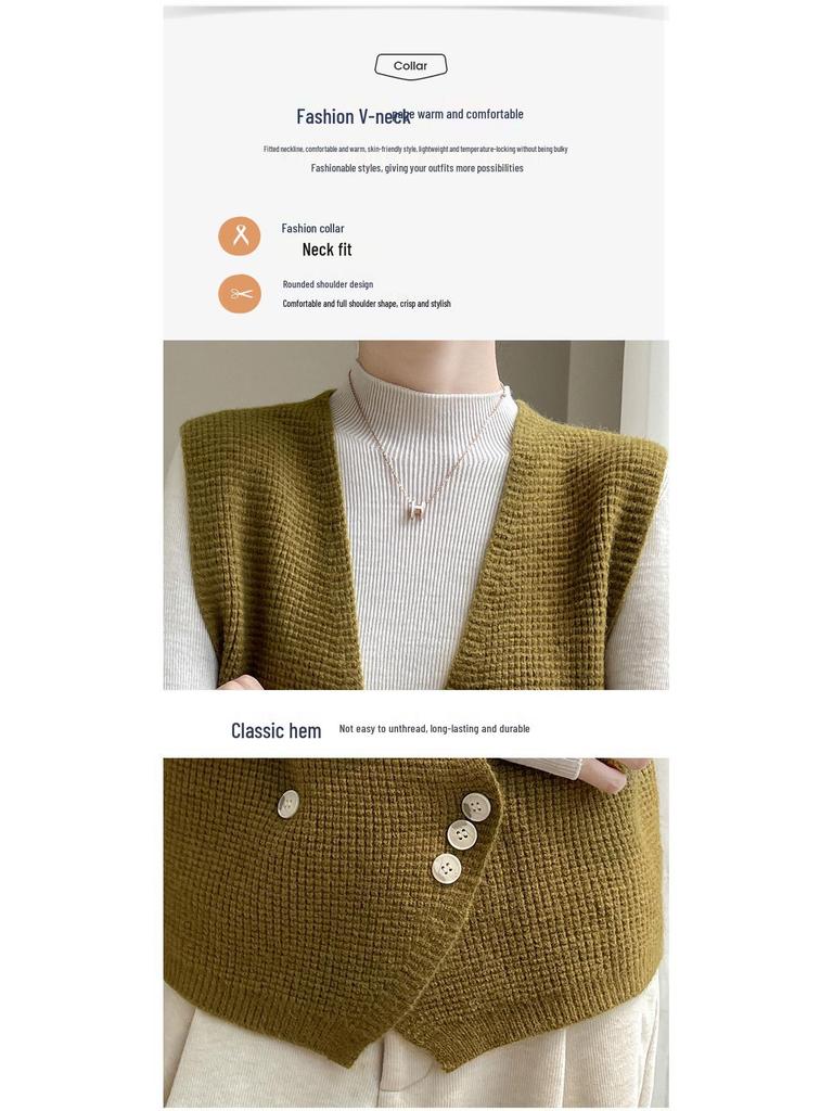 High-End Autumn Cross Placket Wool Cardigan Vest