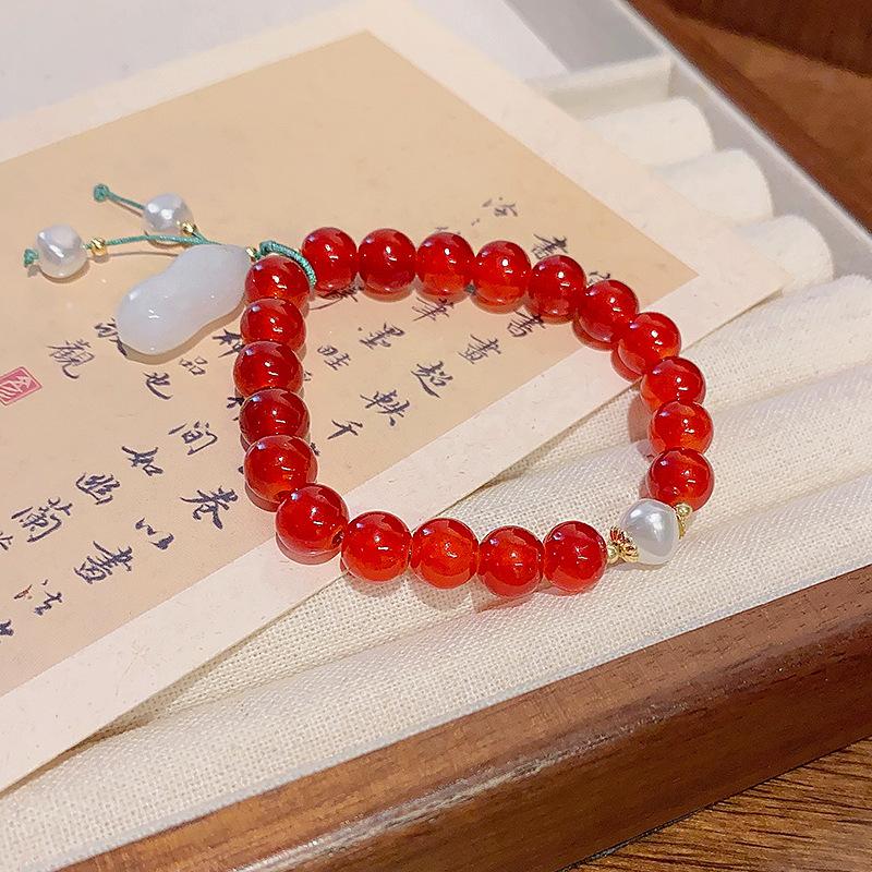 Chinese Style Red Beaded Peanut Bracelet Women's Elastic Rope Adjustable Bracelet Simple Jewelry