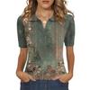 Women's Vintage Floral V Neck Casual Short Sleeve Shirt Top Lightweight Breathable Summer Blouse with Relaxed Fit and Collared Design