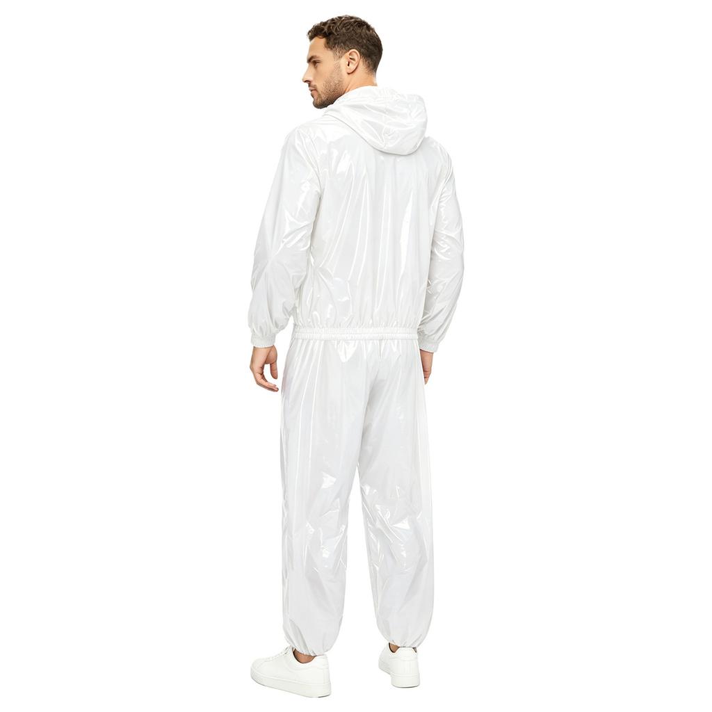 Men’s Outdoor Waterproof Suit Hooded Windbreaker Jacket Front Zipper and Sweatpants for Trail Fishing Workout Exercise