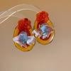 Resin Oval Koi Flower Earrings for Women New Chinese Retro Earrings 2025 Hot Trendy Drop Earring Luxury Designer Zircon