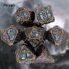 7 Pcs Yellow Blue Tree Vine Metal Dice Solid Metal Polyhedral Dice Set Suitable for Role-Playing RPG Board Game Dice RPG