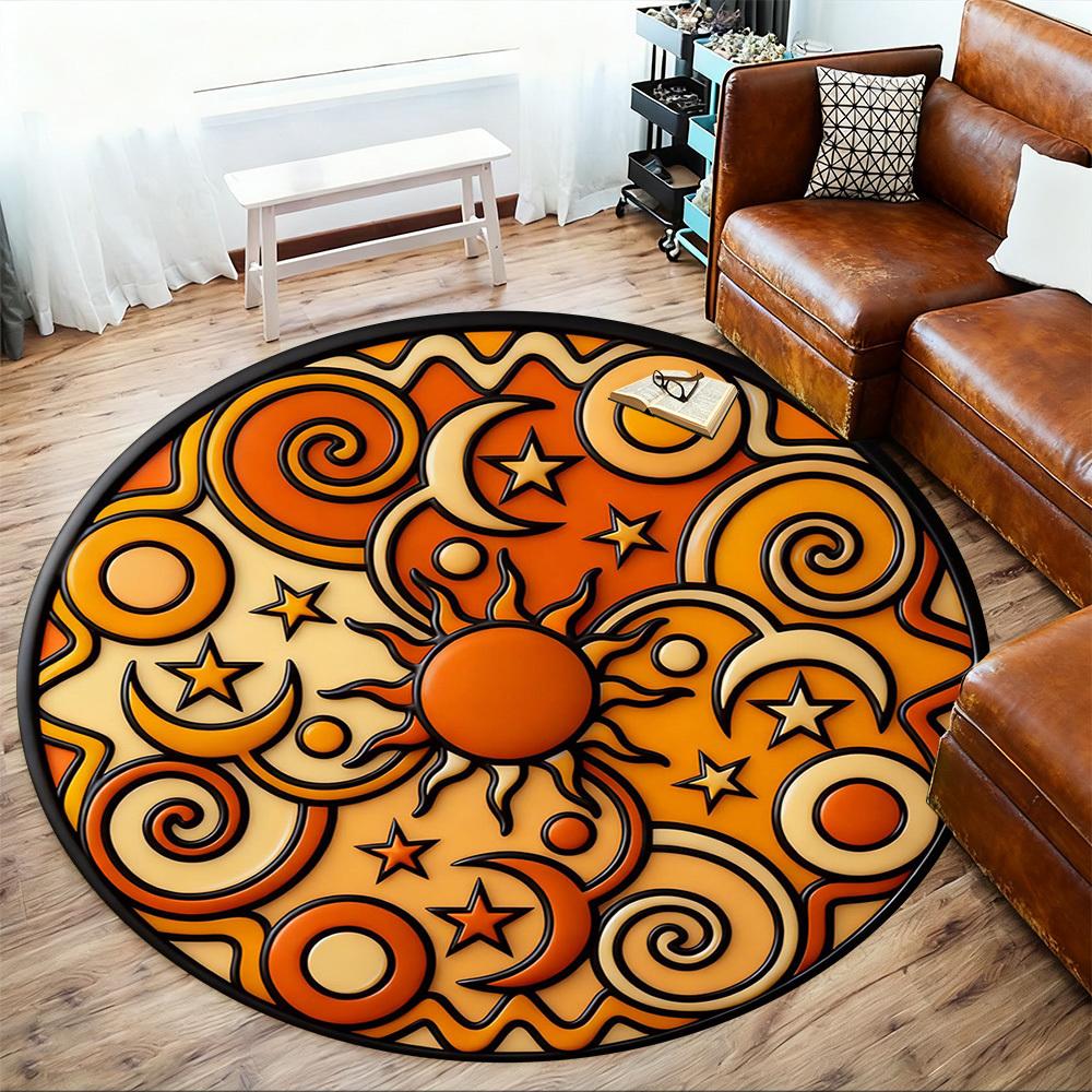 1pc Sun Moon Stars Round Chair Mat Office Area Rug - Non-Slip, Floor Mat for Office, Bedroom, Ideal Home Decor Gift P0105031
