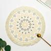 Boho Round Table Mat Hand-woven Linen Tassel Placemats Non-Slip Embroidery Dining Table Insulation Bowl Pads Kitchen Decoration