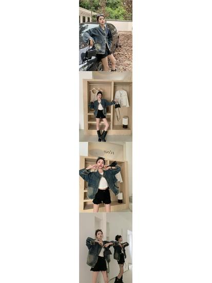 Autumn Retro Raw Edge Denim Jacket - Slimming, Loose Fit with Pockets