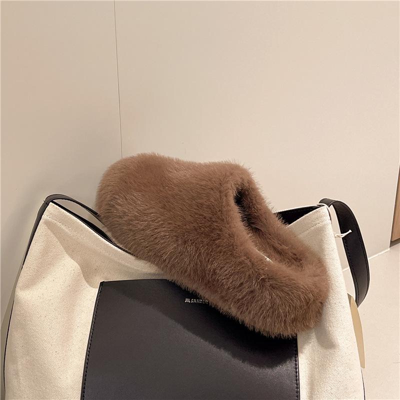 Kaninchenfell Französische flache Tasche Kopf flauschige Hausschuhe für Damen zum Tragen 2025 neue Herbst- und Winter-Ein-Pedal-Samt-Baumwollhausschuhe