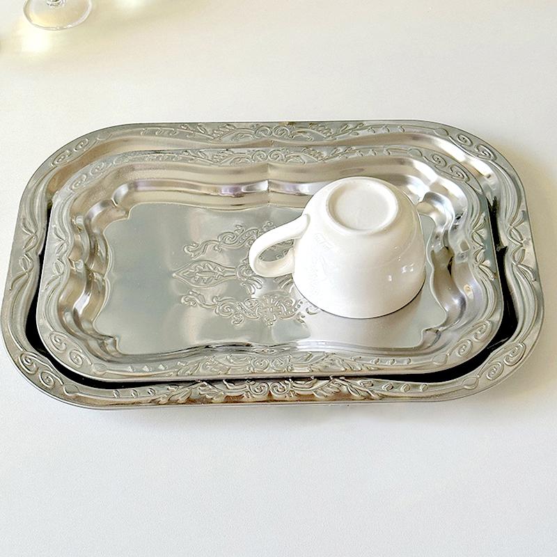 1PC Storage Tray Decorative Tray Rectangular Tray Embossed Metal Embossed Dried Fruit Tray Home Decoration Stainless Steel