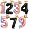 Balon Folie Număr Curcubeu 32 Inch Balon Digital Mini Număr Balon Folie Metalică pentru Petrecere Zi de Naștere Nuntă Decor Fundal