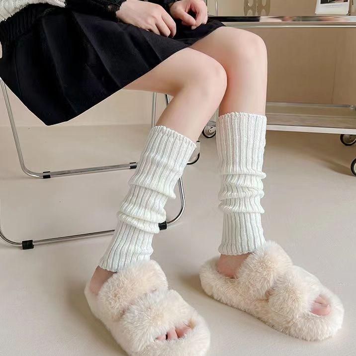 

White Slouch Socks Women Knitted Leg Warmers Cute Bowknot Layered Lace Edge Stockings Japanese Style Sweet Lolita JK Leg Covers One Size