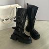Fashion Vintage Thick Bottom Woman Knee High Boots Fashion Belt Buckle Zippers Shoes Female Knight Long Booties Shoes