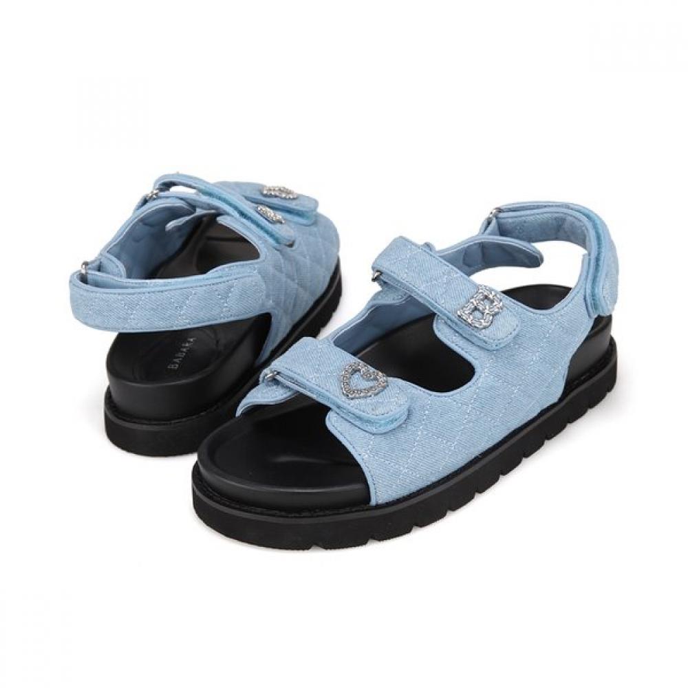 Barbara Women Denim Velcro Stitch Welt Backstrap Sandals 4cm Bbj301