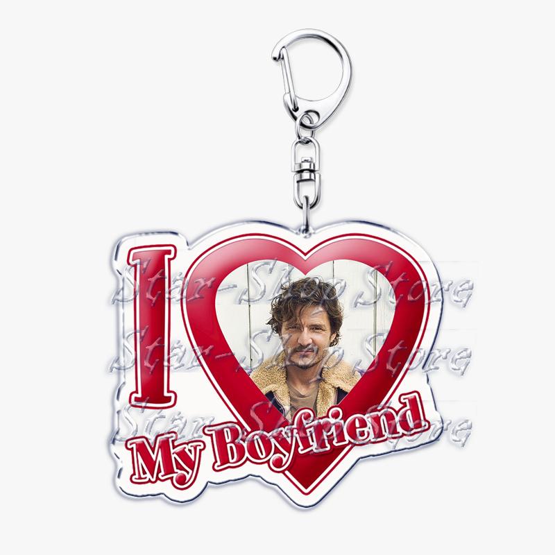 Hot Pedro Pascal I Love My Boyfriend Heart Keychain for Women Accessories Key Chain Ring Keychains Jewelry Fans Gifts