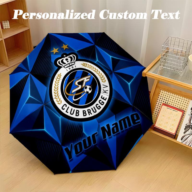 8 Rib Auto Folding Umbrella Club Brugge FC Print Custom Name Text Portable Rain Gear