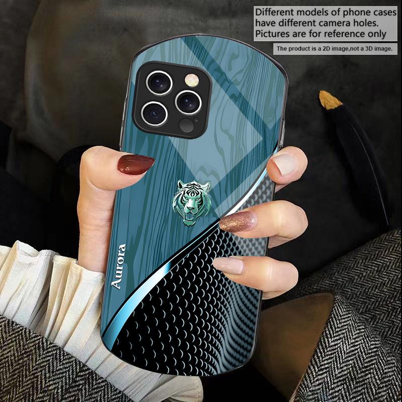 Mignon Tigre Doré Marron Pour iPhone 16 15 14 Pro 13 Plus 12 mini 11 13Pro Max XR Xs X 7 8 6 Coque de Téléphone Elliptique en Verre Trempé