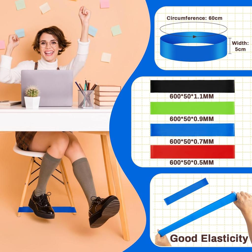 4PCS Chair Bands for Fidgety Feet - Colorful Classroom Must Haves, Chair Bands for ADHD Sensory ADD Autism, Kick Band for Classroom, Flexible Band