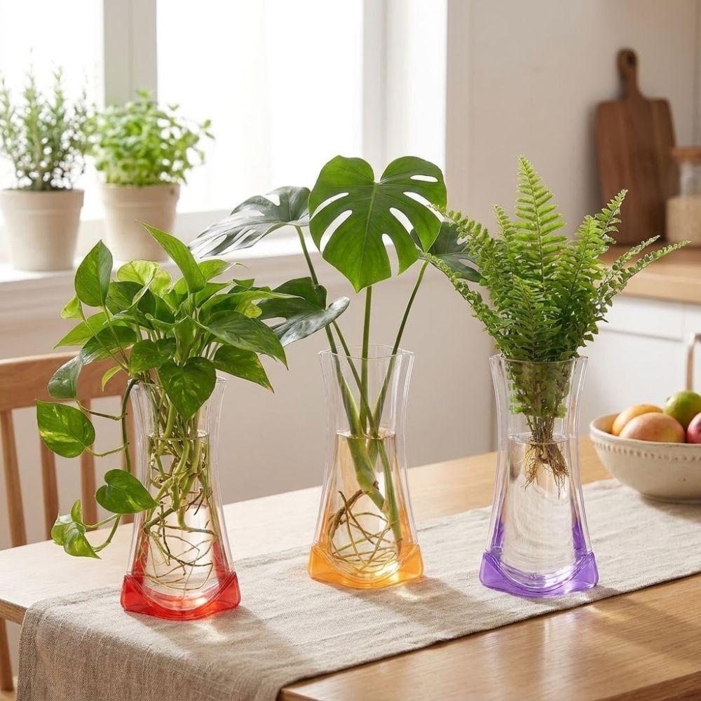 5Pcs Shatterproof Clear PVC Flower Vase Folding Plant Containers Easy To Clean Expandable Vase  Room