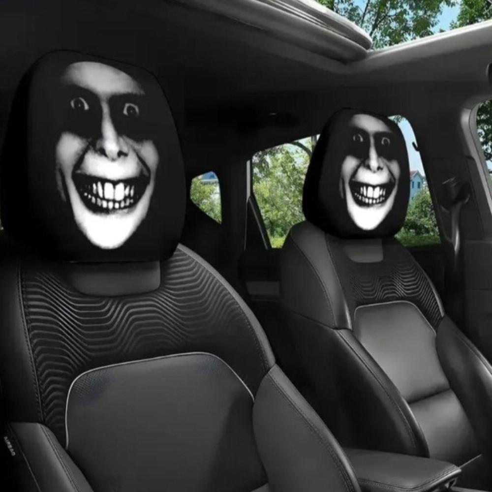 2 Stück Universal Autositzbezug Schwarz Totenkopfmuster Autositz Kopfstütze Auto Kopfstützbezug Halloween