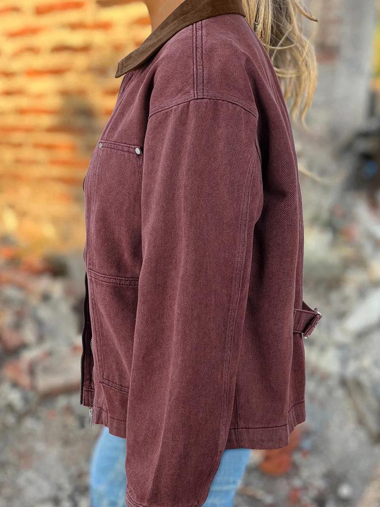 2025 Women's Winter Fashion Lapel Denim Jacket: European-American, Long Sleeve, Zippered, Cotton