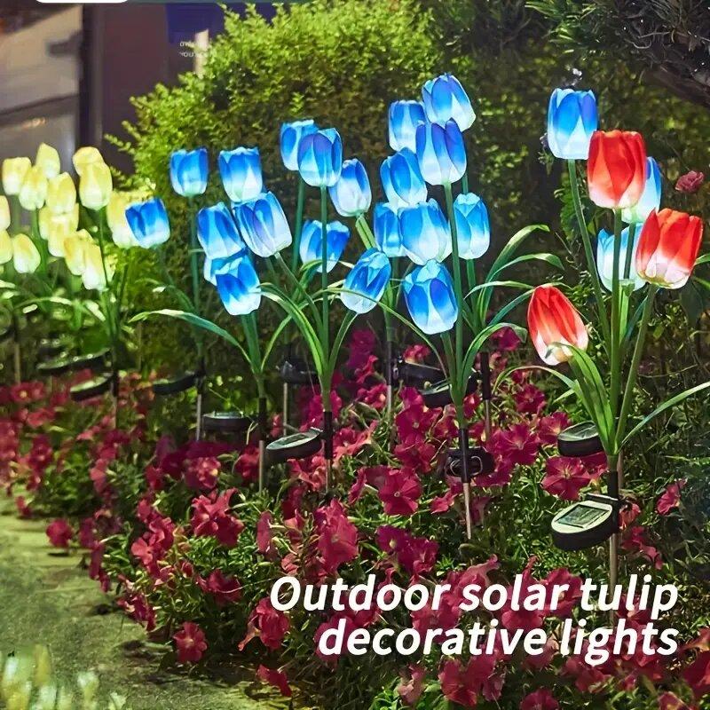 Solar 3-Headed Tulip Garden Lights Outdoor Waterproof LED Lawn Lamp for Yard Pathway Landscape Decor Beautiful Home Lighting