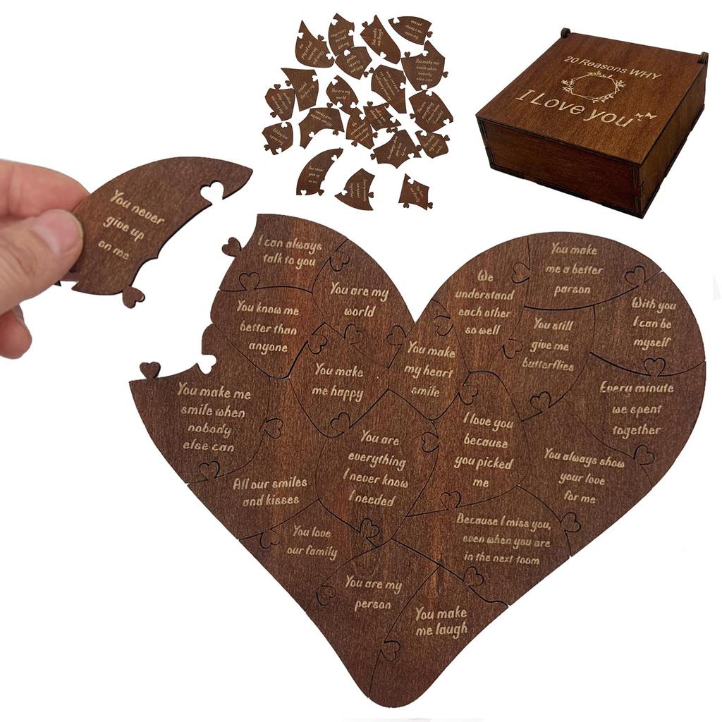 Romantic Heart Wooden Puzzle W/ Gift Box Romantic Love Jigsaw Puzzle for Him Her Valentines Anniversary Wedding
