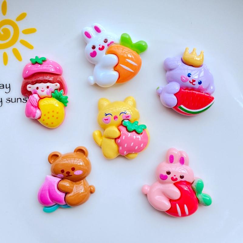 10 Stück Neu Mini Niedlich Cartoon Hase Hund Bär Obst Serie Flache Rückseite Harz Scrapbooking DIY Schmuck Bastel Dekoration Zubehör