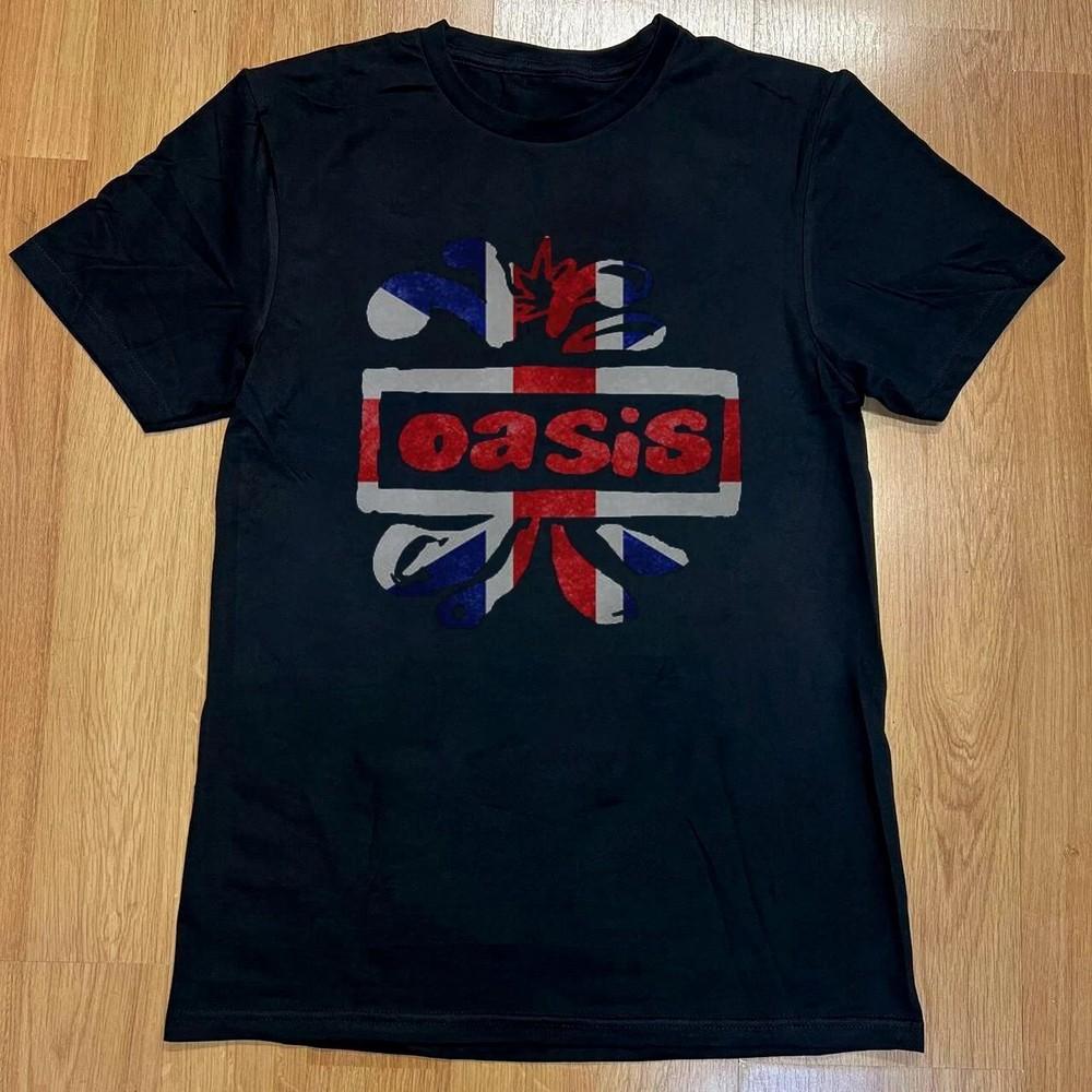 

Rare Oasis Union Jack Logo T-shirt, Unisex Black Cotton T-shirt, Size S-4XL 4XL