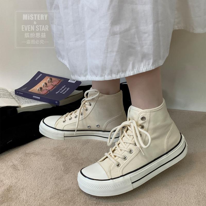 Square Head High-top Canvas Shoes Women's Mango Head Thick-soled Ugly Cute Big Head Shoes 807