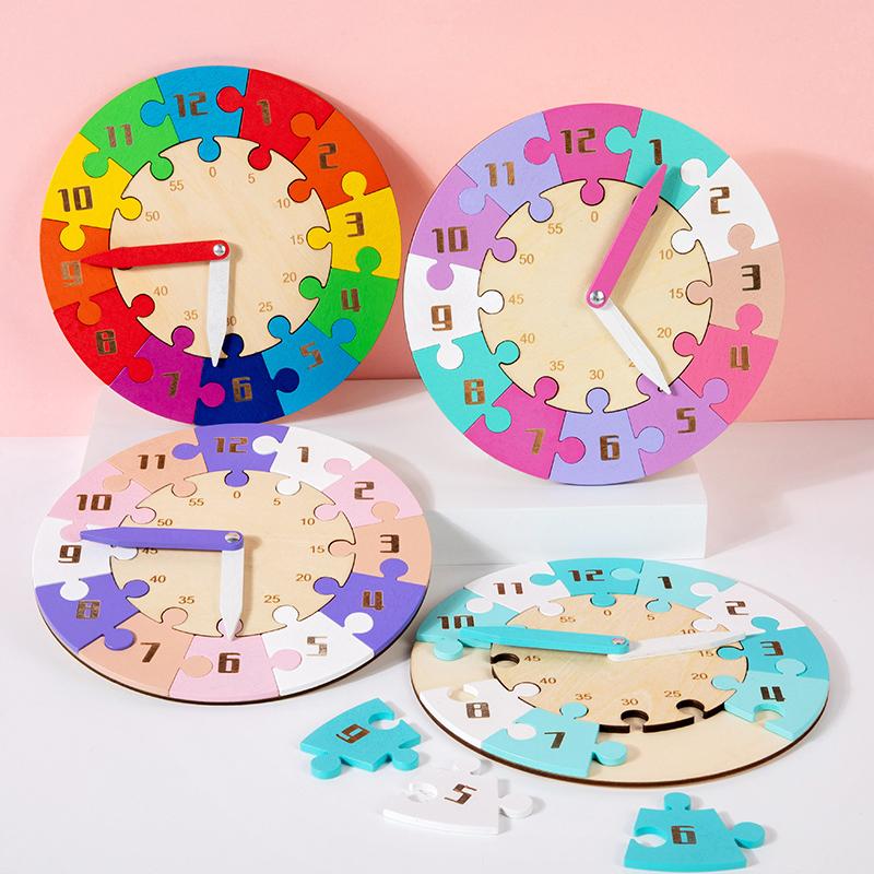 Montessori Children Clock Wooden Time Learning Puzzle Clock for Children Early Education Hour Minute Cognition Teaching Aids