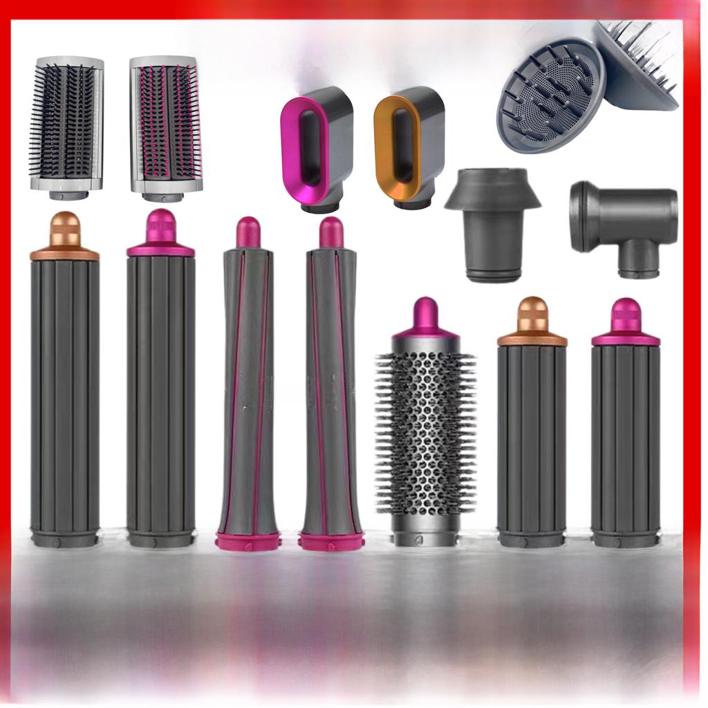 Dyson Curling Iron Accessories: Curling Tube, Wind Nozzle, Pre-Styling Diffuser, Comb, & Styling Tool.