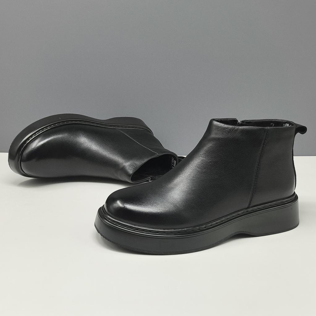 Leather black leather boots autumn and winter velvet cotton shoes Martin boots