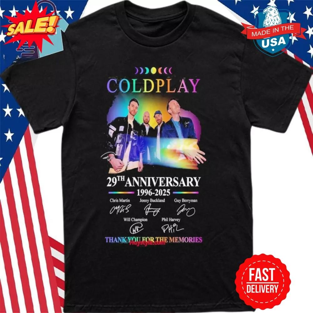 Coldplay Rock Band 29Th Anniversary 19962025 Thank You For The Memories TShirt Unisex T-Shirt S