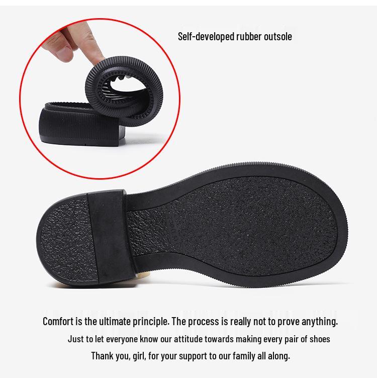 Women's Black British Style Leather Loafers: Thick Sole, Chunky Heel, Round Toe, Two-Wear Design - Spring 2025