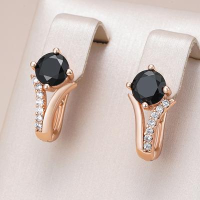 Glänzende schwarze natürliche Zirkon Englische Ohrringe Luxus Roségold Farbe Hohe Qualität Damen Täglich Feiner ethnischer Schmuck
