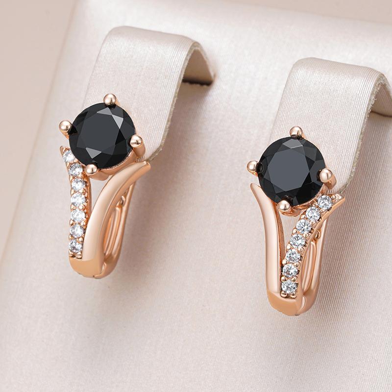Shiny Black Natural Zircon English Earrings Luxury  Rose Gold Color High Quality Women Daily Fine Ethnic Jewelry