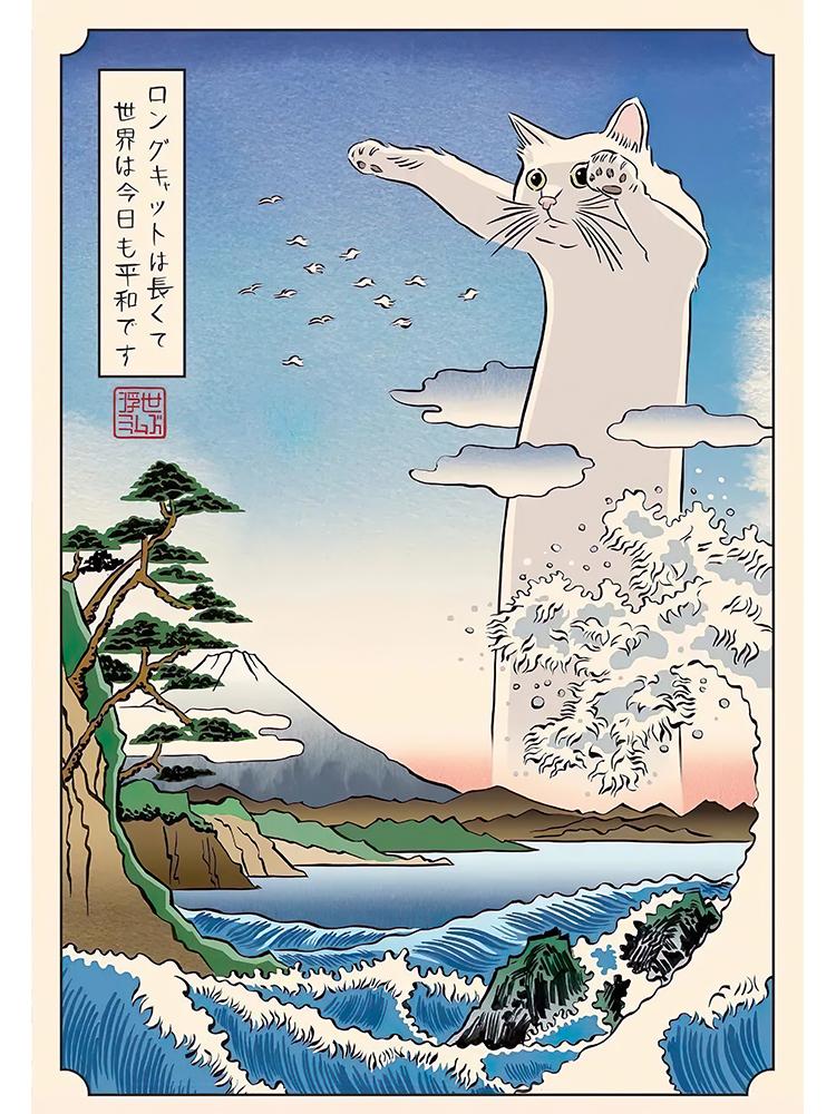 Retro japansk Samurai Cat Dog Poster Lerretsmaling Nordisk veggkunst for moderne stuedekorasjon