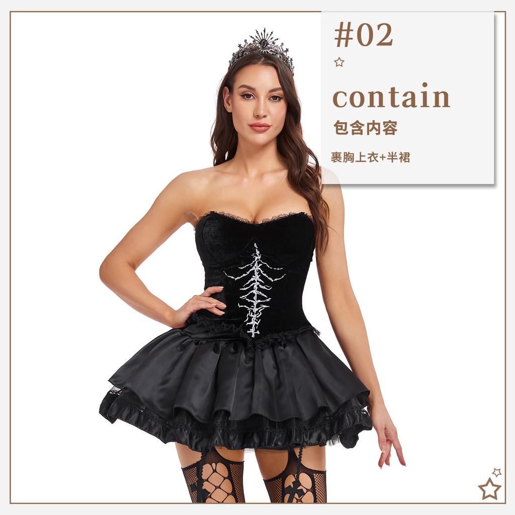 Halloween Costume Punk Style Dark Goth Lace Dress Demon Sexy Cross Skull Show Costume
