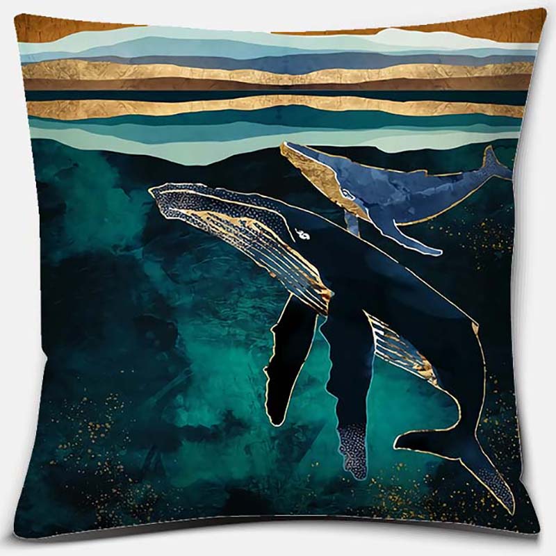 Metal Marine Animal Printing Series Pattern Pillowcase Square Home Office Decoration