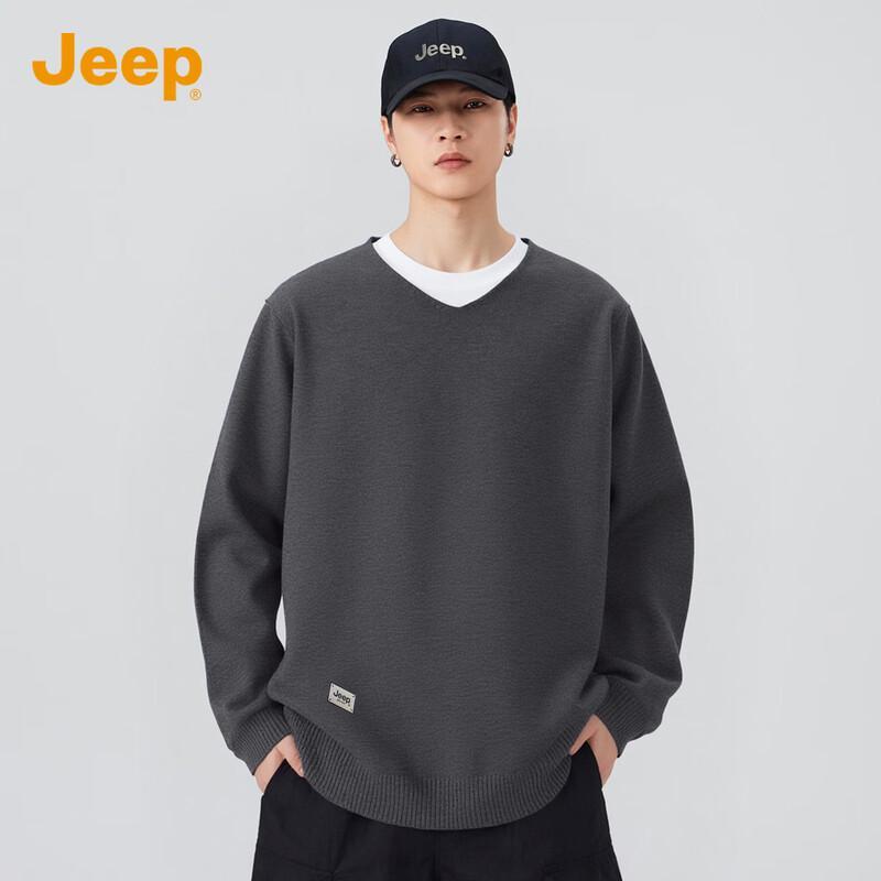 Jeep Men's Loose Fit V-Neck Casual Sweater