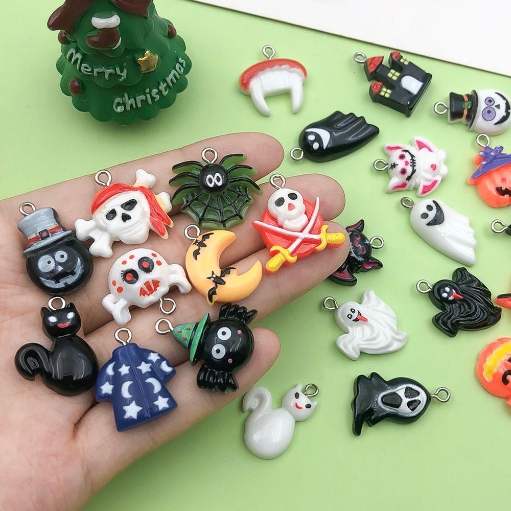 24 Styles Halloween Resin Pumpkin & Ghost Pendant Charms for DIY Jewelry
