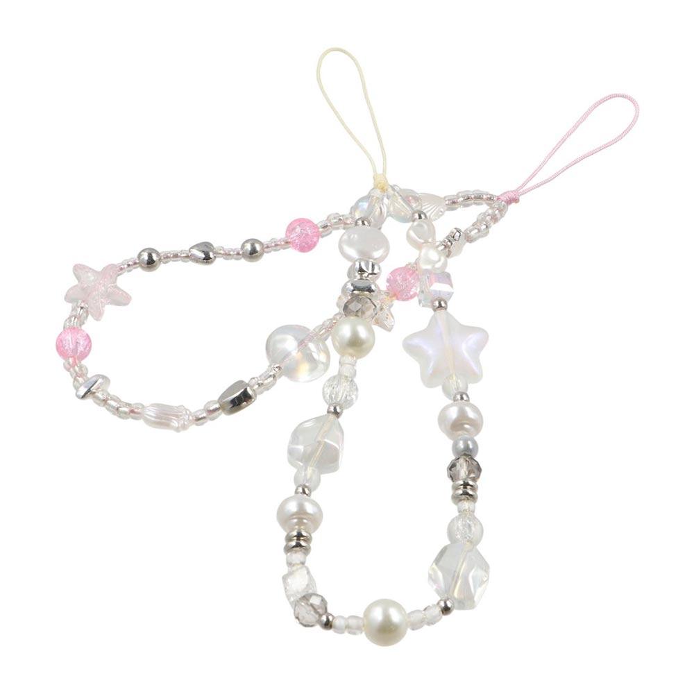 Clear Star Phone Lanyard Y2K Silver Beads Phone Chain Cell Phone Strap  Women Girl