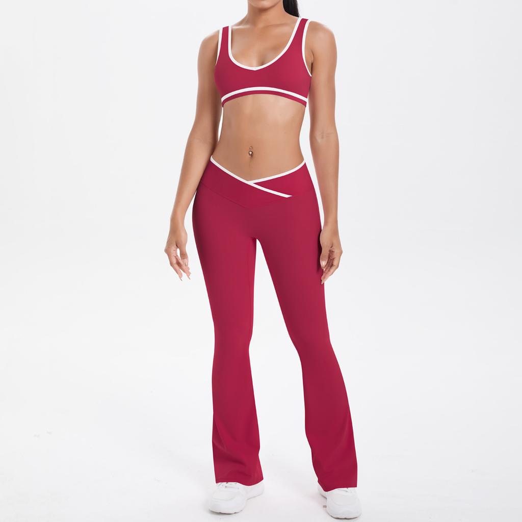 New double-sided abrasive contrasting color tight and breathable cross wide-leg yoga suit sports running fitness women