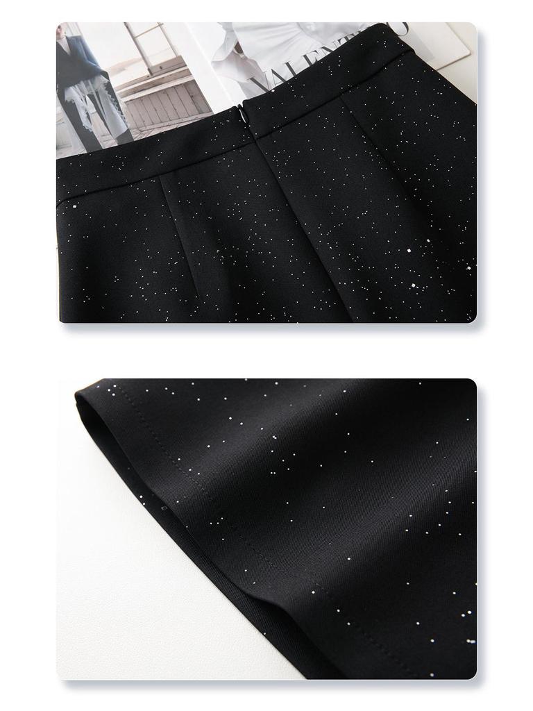 Women's Gray Sequined Midi Skirt - Spring 2025 High Waist Bodycon A-line