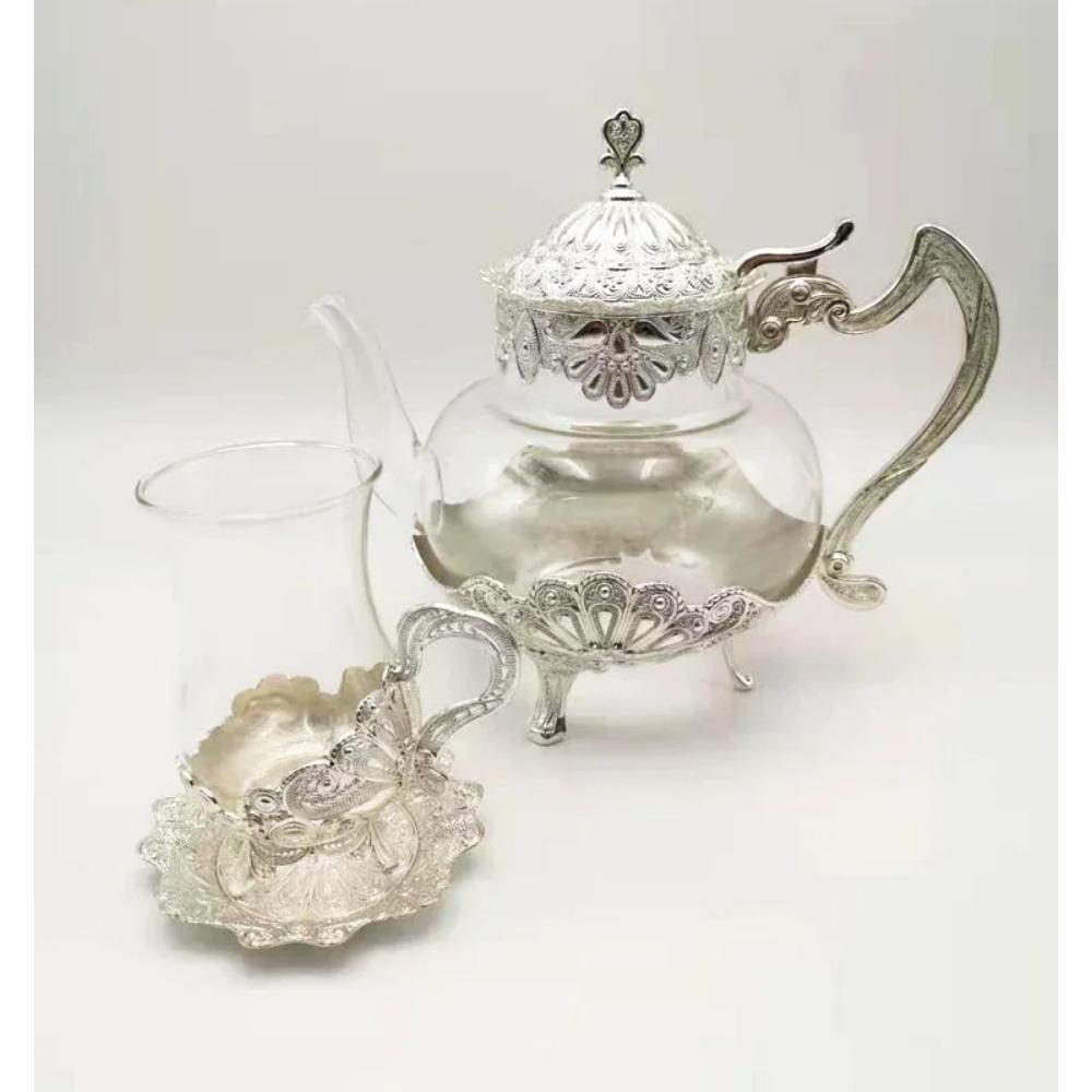 Palace Golden Glass Teapot Kitchen Metal Cold Kettle Coffee Pot European Style Home Decoration Glassware Birthday Wedding Gifts