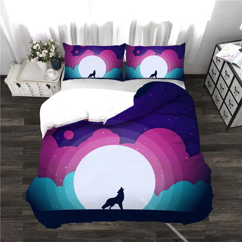 Comforter Dropship China Bedding Set Home Textile Print Western Stars Moon Wolf Bedroom Duver + S Full Size Bed Set Animal