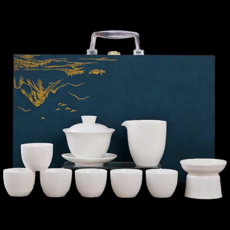 Woding Ceramic Suet Jade White Porcelain Kung Fu Tea Set